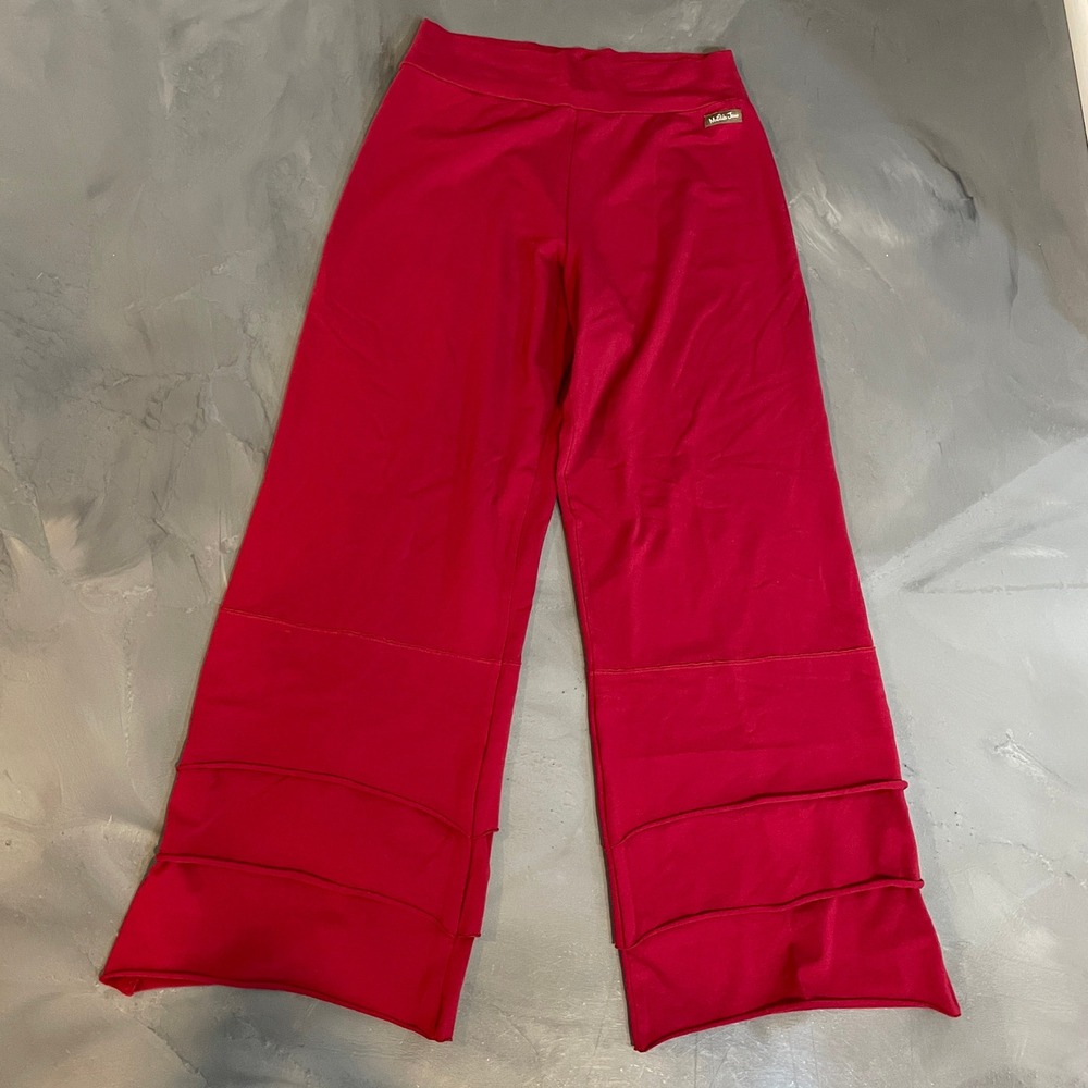 Matilda Jane Womens Dark Red Ruffle Wide Leg Knit Finn Pants XL Boho Stretch